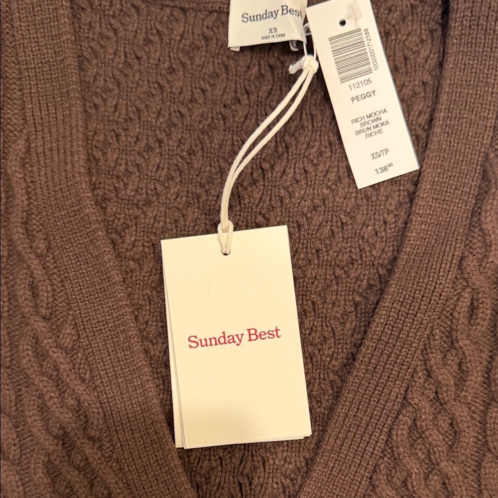 Sunday Best Chocolate Cable Knit Cardigan NWT - Picture 2 of 6